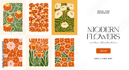 Floral abstract elements. Botanical composition. Modern trendy Matisse minimal style. Floral poster, invite. Vector arrangements for greeting card or invitation design