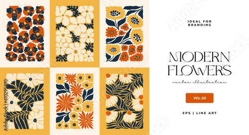 Floral abstract elements. Botanical composition. Modern trendy Matisse minimal style. Floral poster, invite. Vector arrangements for greeting card or invitation design