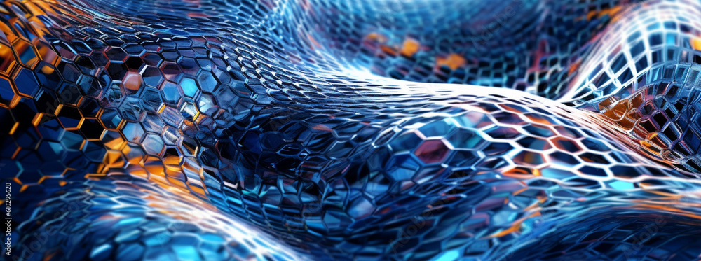 Obraz premium Technological Symphony: An Abstract Exploration of the Combination of Particles and Mesh Textures. generative AI,