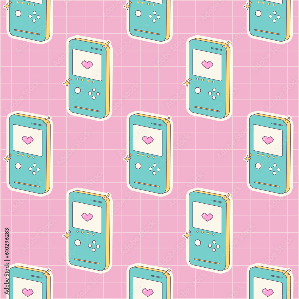 90s seamless pattern with old retro game boy . Vector nostalgic ...