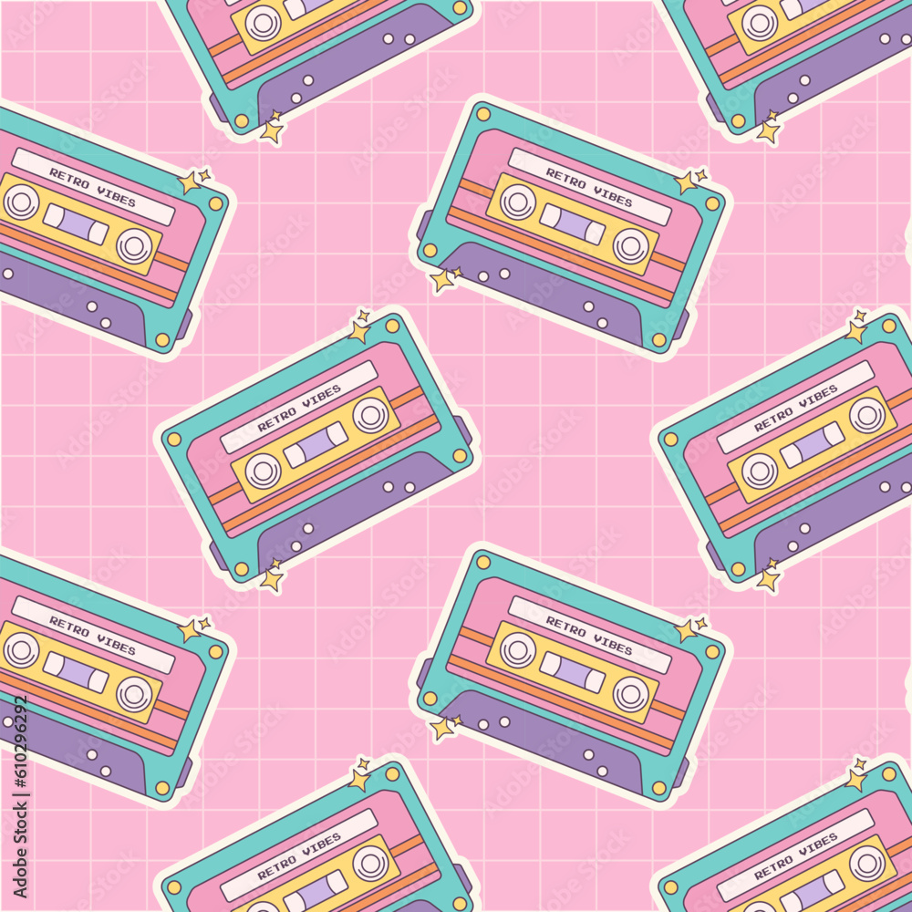 90s seamless pattern with retro cassettes . Vector nostalgic background ...