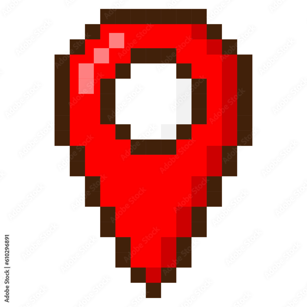 Pixel art 8-bit red map pointer. Pin location. Vector icon. Pixel art 8-bit red map pointer. Pin location. Vector icon.