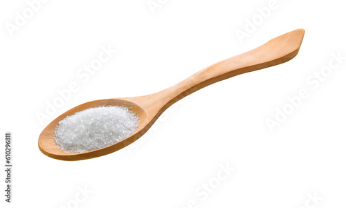 monosodium glutamate in wood spoon on transparent png photo
