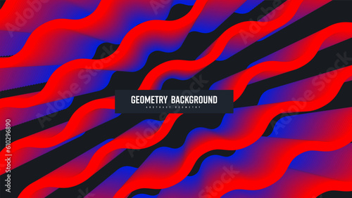 Vector geometric background, gradient diagonal zigzag lines, shape blend 3d, abstract red, blue, black backdrop.
