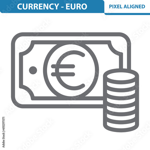 Currency, Euro Icon. Cash, Money, Bill, Banknote, Coins