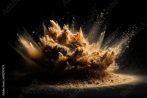 Fotografija Explosion Of Sand On Black Background. Generative AI