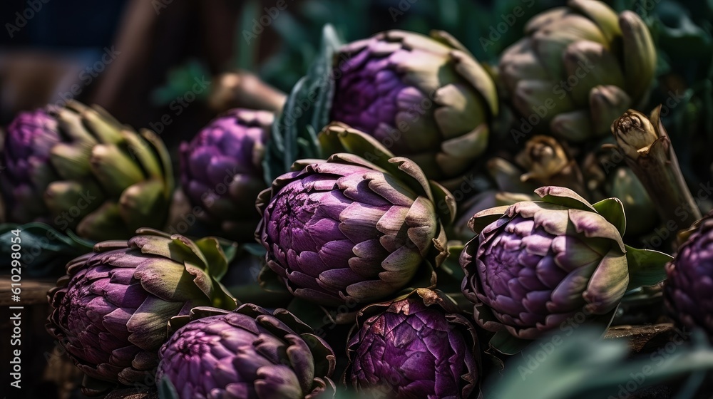 artichokes piled together at a local farmer's market, showcasing their unique textures artichokes piled together at a local farmer's market, showcasing their unique textures