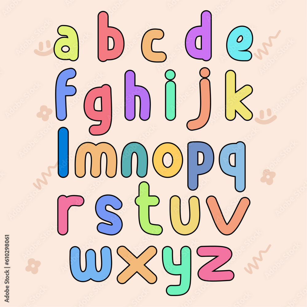 doodle alphabet lowercase letters with attractive colors and outlines doodle alphabet lowercase letters with attractive colors and outlines