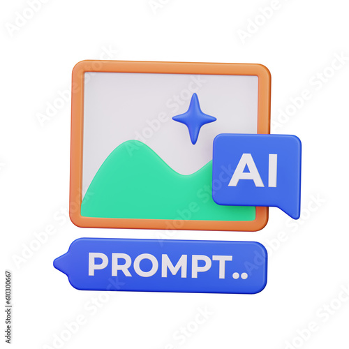 image symbol with ai prompt request for artificial intelligence photo scene generative program 3d render icon illustration design