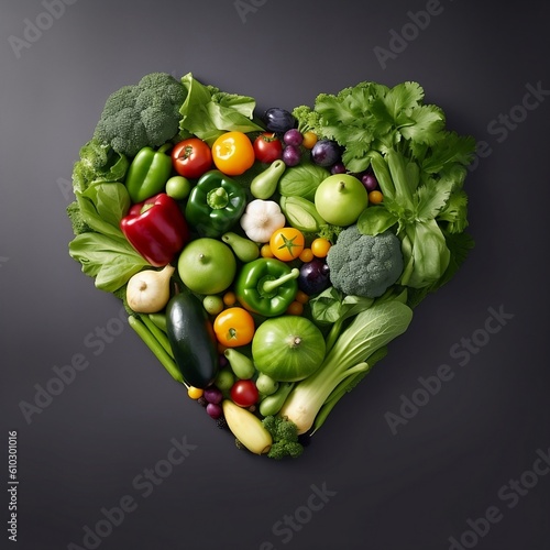 Fresh Vegetables shaped like a heart  Generative AI 