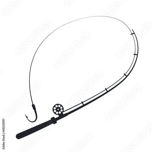Fishing spinning silhouette symbol. Vector icon black on white