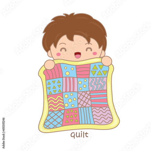 Alphabet Q For Quilt Vocabulary School Lesson Reading Writing Illustration Vector Clipart Cartoon