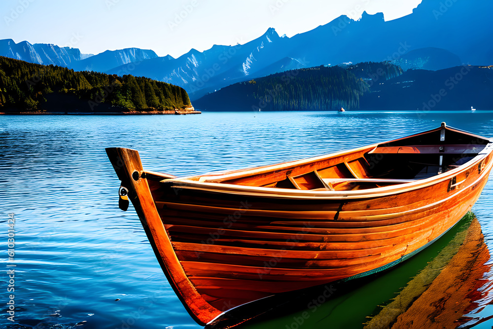 Wooden boat on lake from Generative AI