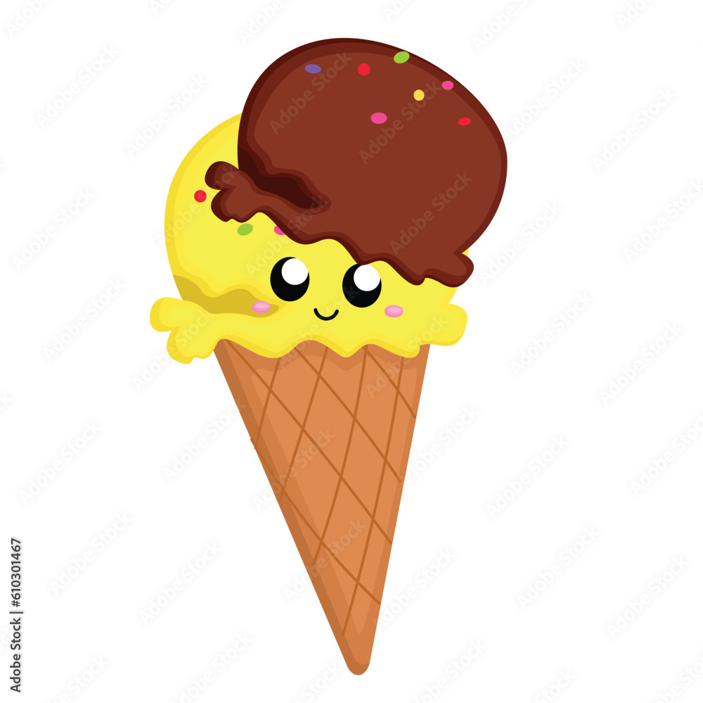 Cute Ice Cream Colorful Flavor Dessert Cone Scoop Cup Illustration Vector  Clipart Cartoon Stock Vector | Adobe Stock