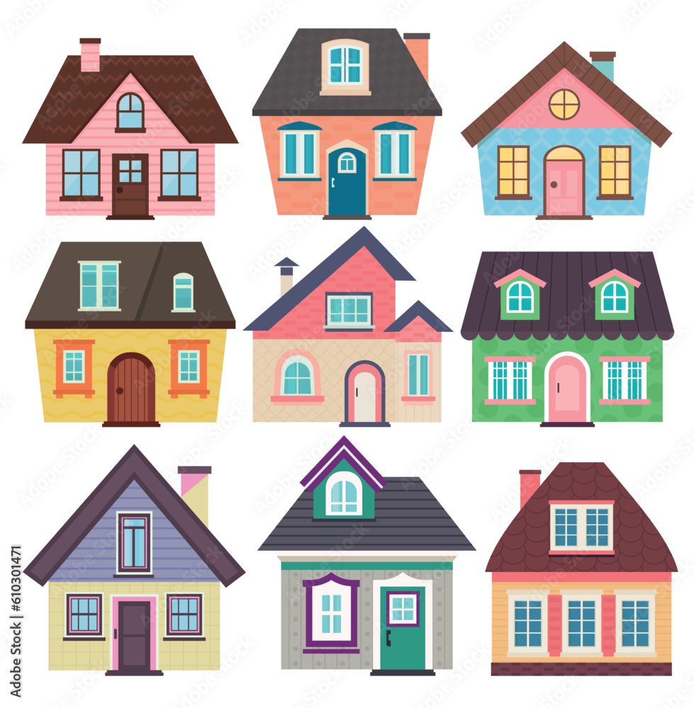 Houses clipart, Cute decorative houses. Isolated on white background.