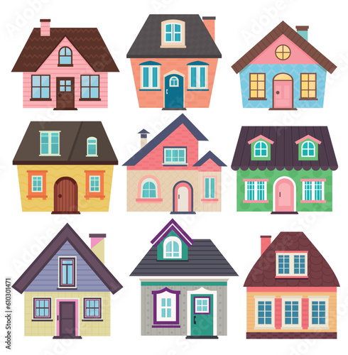 Houses clipart, Cute decorative houses. Isolated on white background. © Kristinat