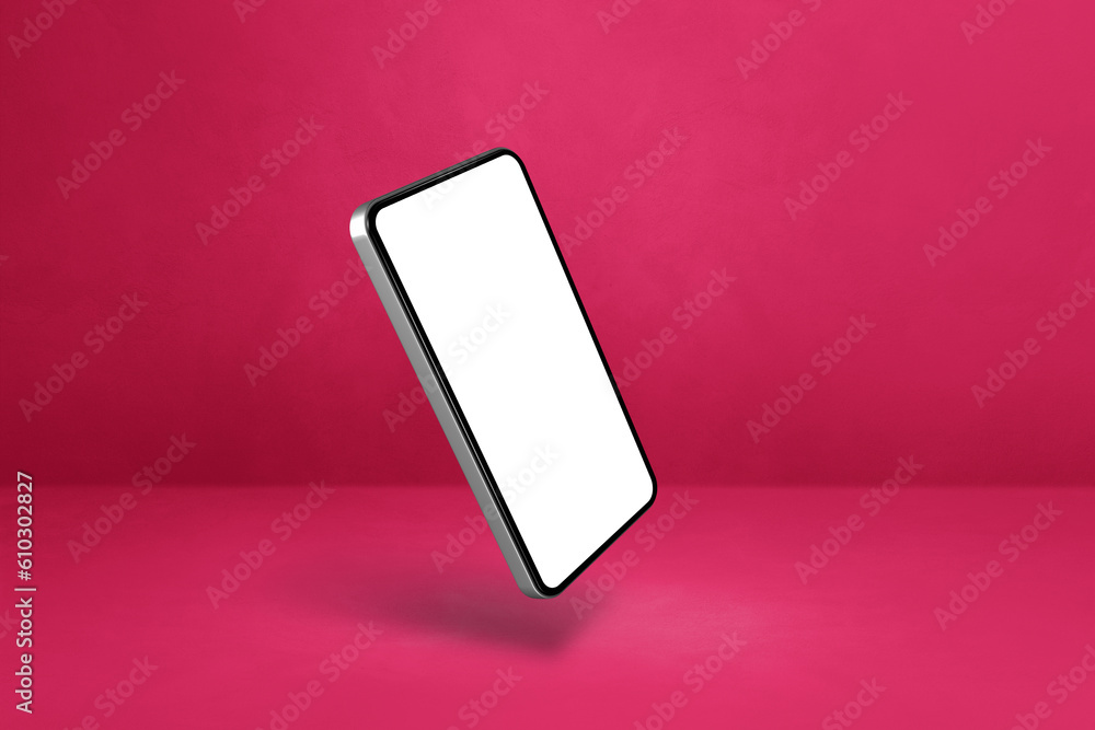 Floating smartphone isolated on pink. Horizontal background Floating smartphone isolated on pink. Horizontal background