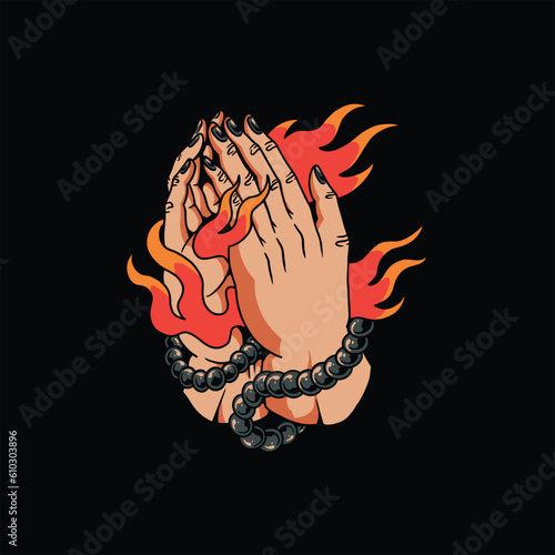 flaming prayer tattoo vector design