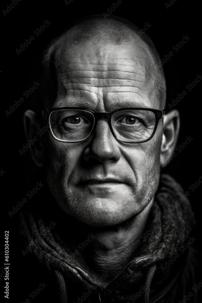 Black and white portrait of 40 year old man Generative AI Black and white portrait of 40 year old man Generative AI