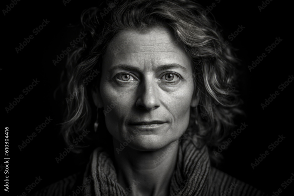 Black and white portrait of 40 year old woman Generative AI Black and white portrait of 40 year old woman Generative AI