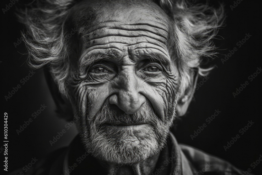 Black and white portrait of 80 year old man. Generative AI