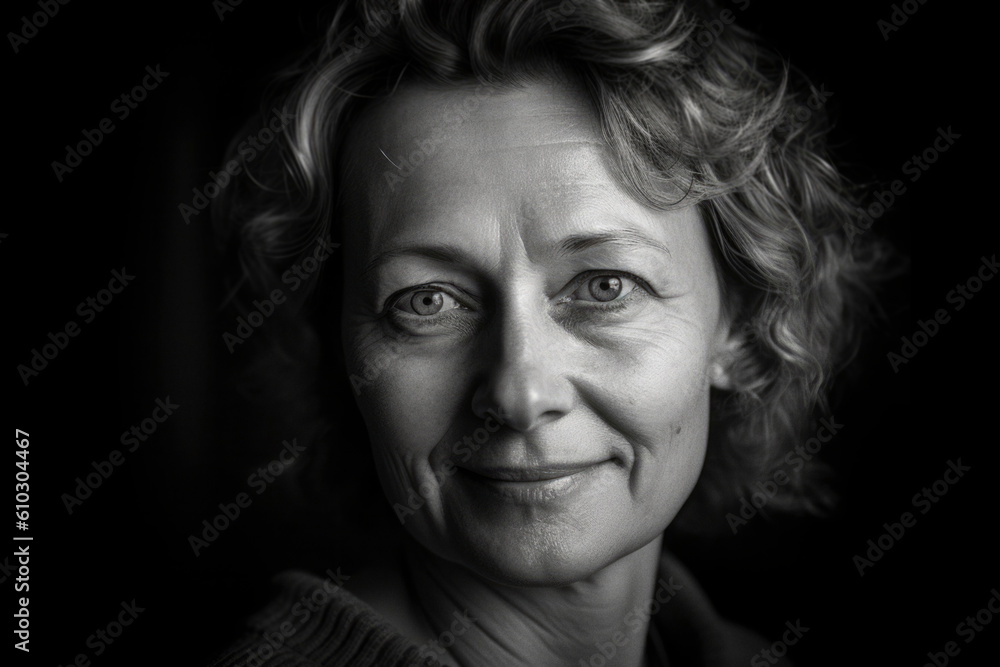 Black and white portrait of 40 year old woman. Generative AI Black and white portrait of 40 year old woman. Generative AI