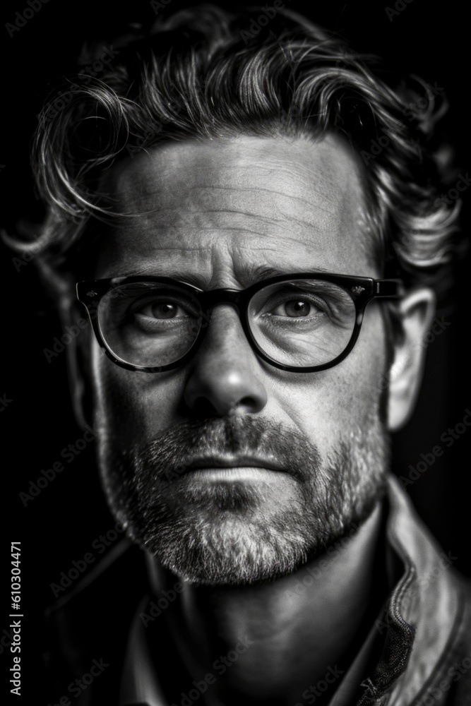 Black and white portrait of 40 year old man. Generative AI Black and white portrait of 40 year old man. Generative AI