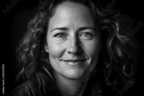 Black and white portrait of 40 year old woman Generative AI