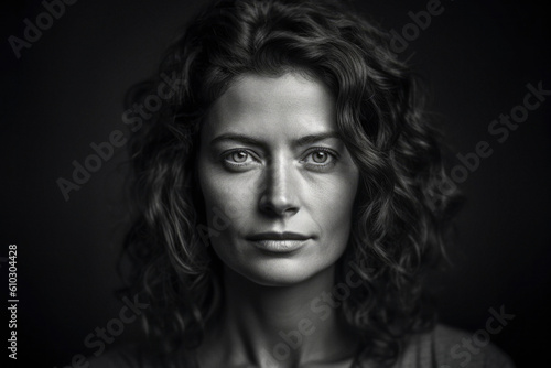 Black and white portrait of 30 year old woman. Generative AI