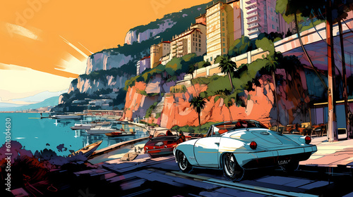 Illustration of beautiful view of Monte Carlo, Monaco