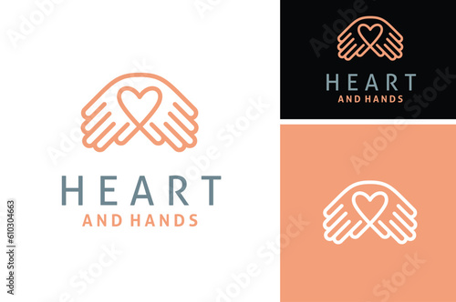 Hand and love affection symbol, take care the heart logo design
