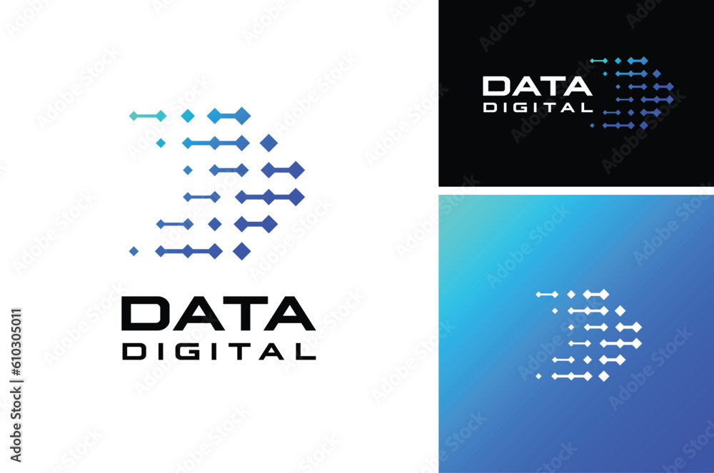 Modern digital initial letter D Data Pixel with digital line wire ...