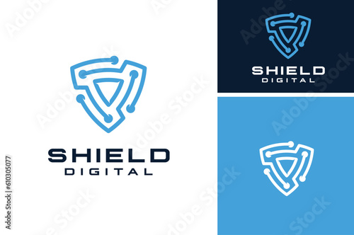 Digital Line Circuit Triangle Arc Reactor Shield Modern logo design