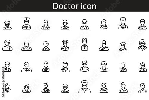 Doctor and nurse line icons set. vector illustration on white background, editable stroke.