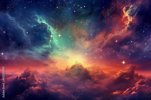 Colorful galaxy background. Fantastic cosmos. AI generated © tiena