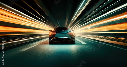 Futuristic car in a tunnel with light trails © Photo And Art Panda