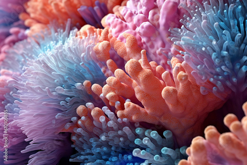 close up texture of sea corals with vibrant pastel colors created with AI generative tools © World of AI