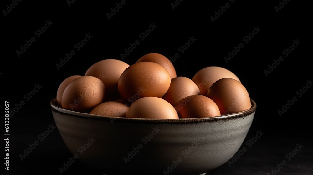 top view on eggs in a bowl. Generative AI top view on eggs in a bowl. Generative AI