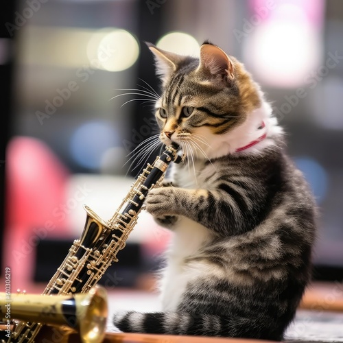 cat playing on saxophone - generative AI