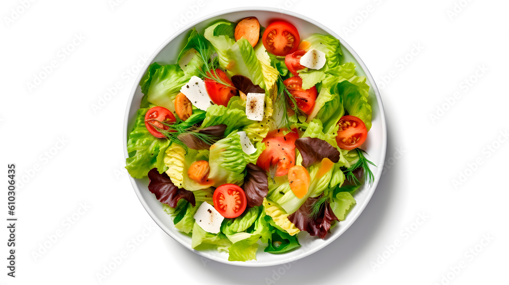 Bright studio food photography of tasty healthy cruisine dish, view from top