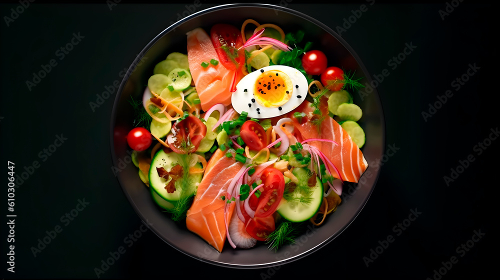 Bright studio food photography of tasty healthy cruisine dish, view from top Bright studio food photography of tasty healthy cruisine dish, view from top