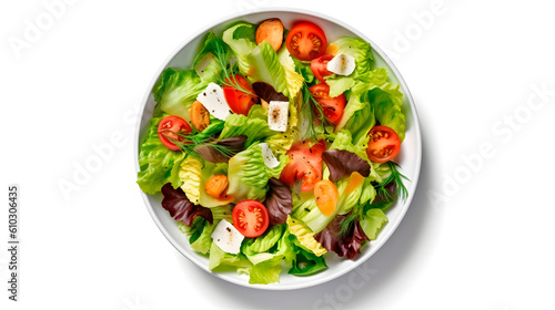 Bright studio food photography of tasty healthy cruisine dish, view from top