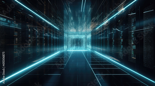 abstract server room. data backup, internet cloud, cyberspace concept. Generative AI © jr-art