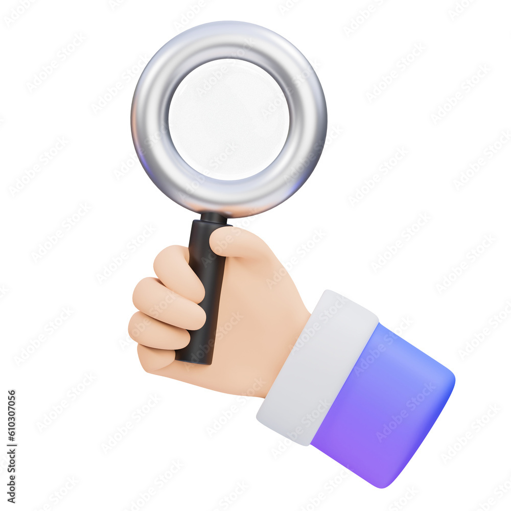 hand holding magnifying glass 3d illustration hand holding magnifying glass 3d illustration