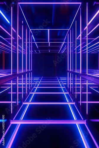 3d render , abstract geometric background with shapes and neon lines glowing in ultraviolet light