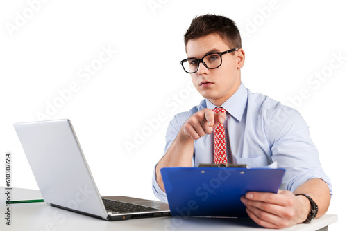Young male working on laptop photo
