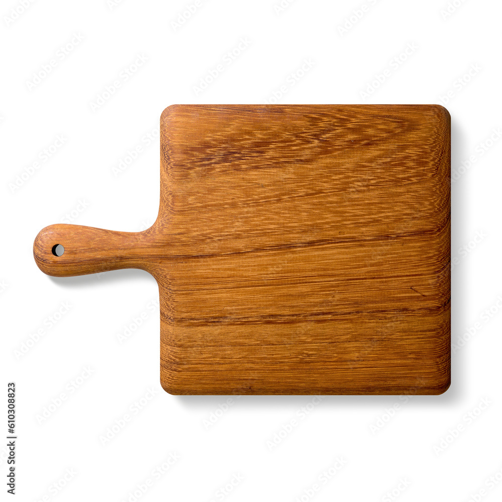 Wooden cutting board or chopping board isolated on a transparent background, PNG. High resolution.