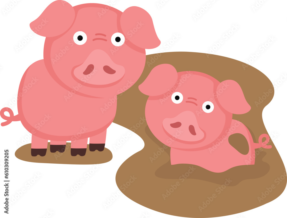 Fototapeta premium cute cartoon pig character on white background illustration