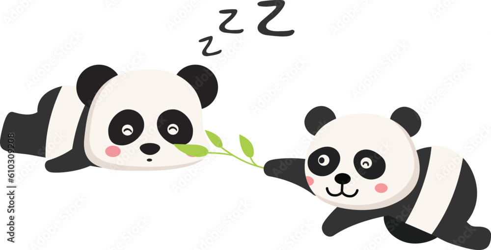Fototapeta premium cute cartoon panda character on white background illustration