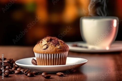 cup of coffee and muffin. Generative AI 